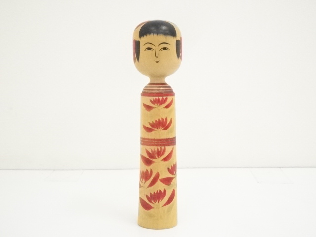 JAPANESE FOLK CRAFT / WOODEN KOKESHI DOLL / 21cm / SIGNED ARTISAN WORK